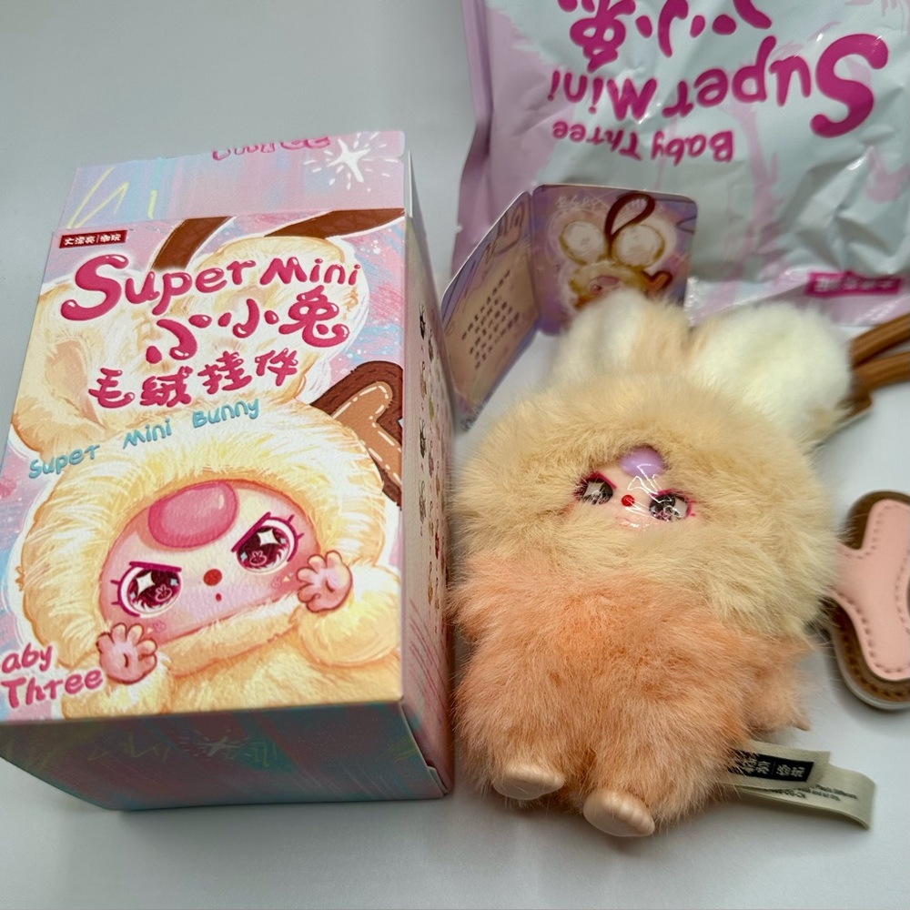 NEW BB3 Baby Three Super Mini Bunny Letter Y Plush Pendant Keychain w/ Cute face